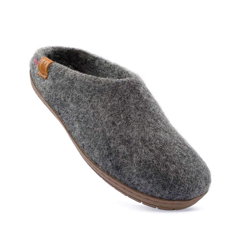 Wool Slipper with Rubber Sole and Arch Support Dark Gray