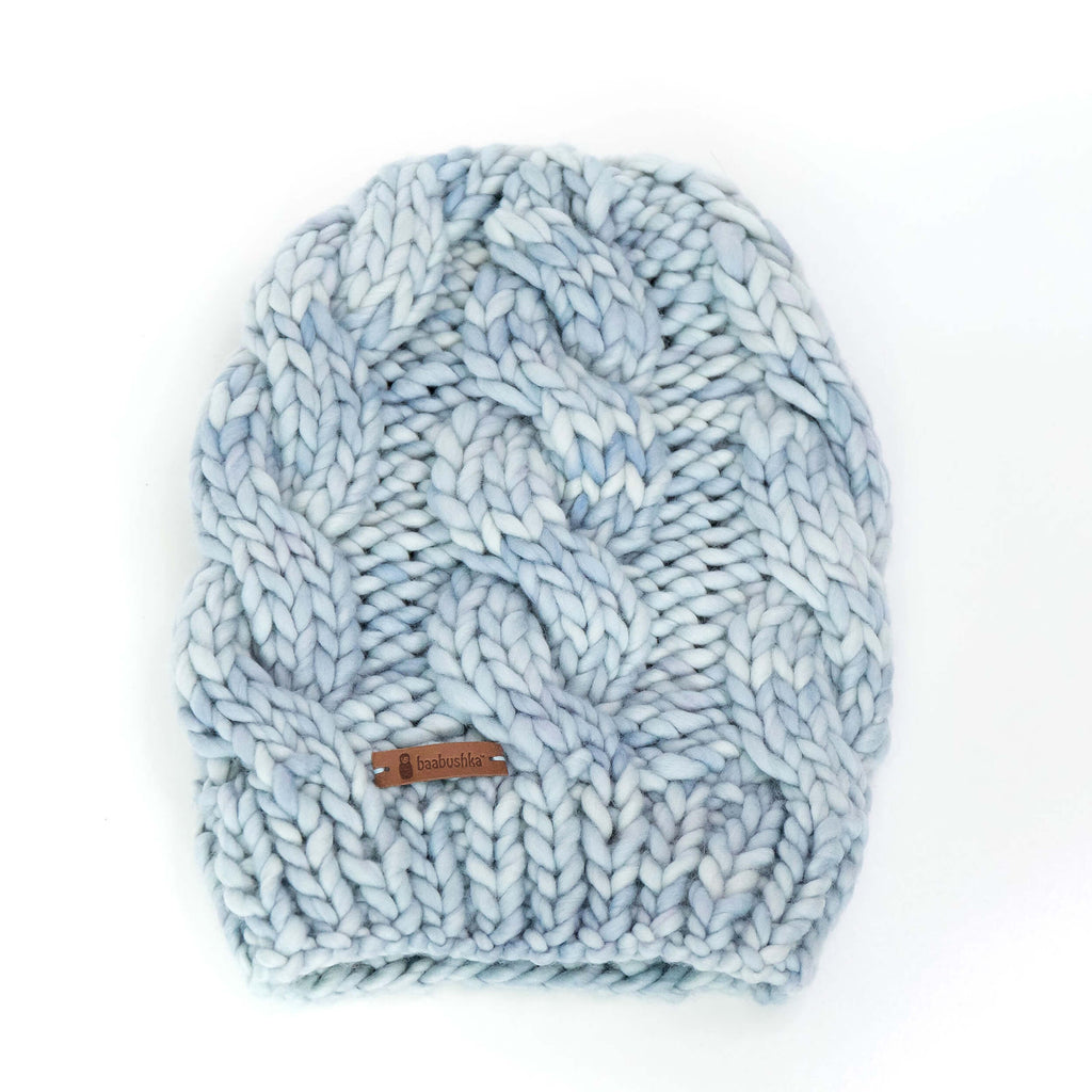 Women\'s Chunky Cable Knit – Wool Beanie Blue - Merino Angel Baabushka
